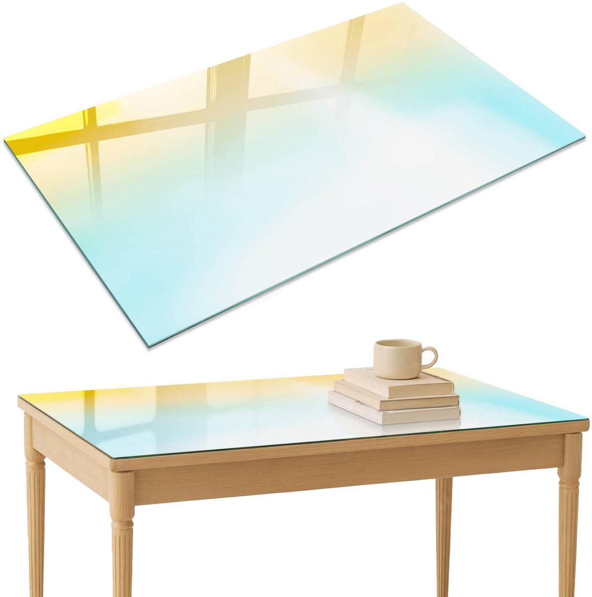 ArtPrintCave Kleurrijk verloop Glazen Tafelblad 120x80 cm - Tafelblad Rechthoek - Geel Keukentafel - Achtergronden en patronen Glazen Eettafel