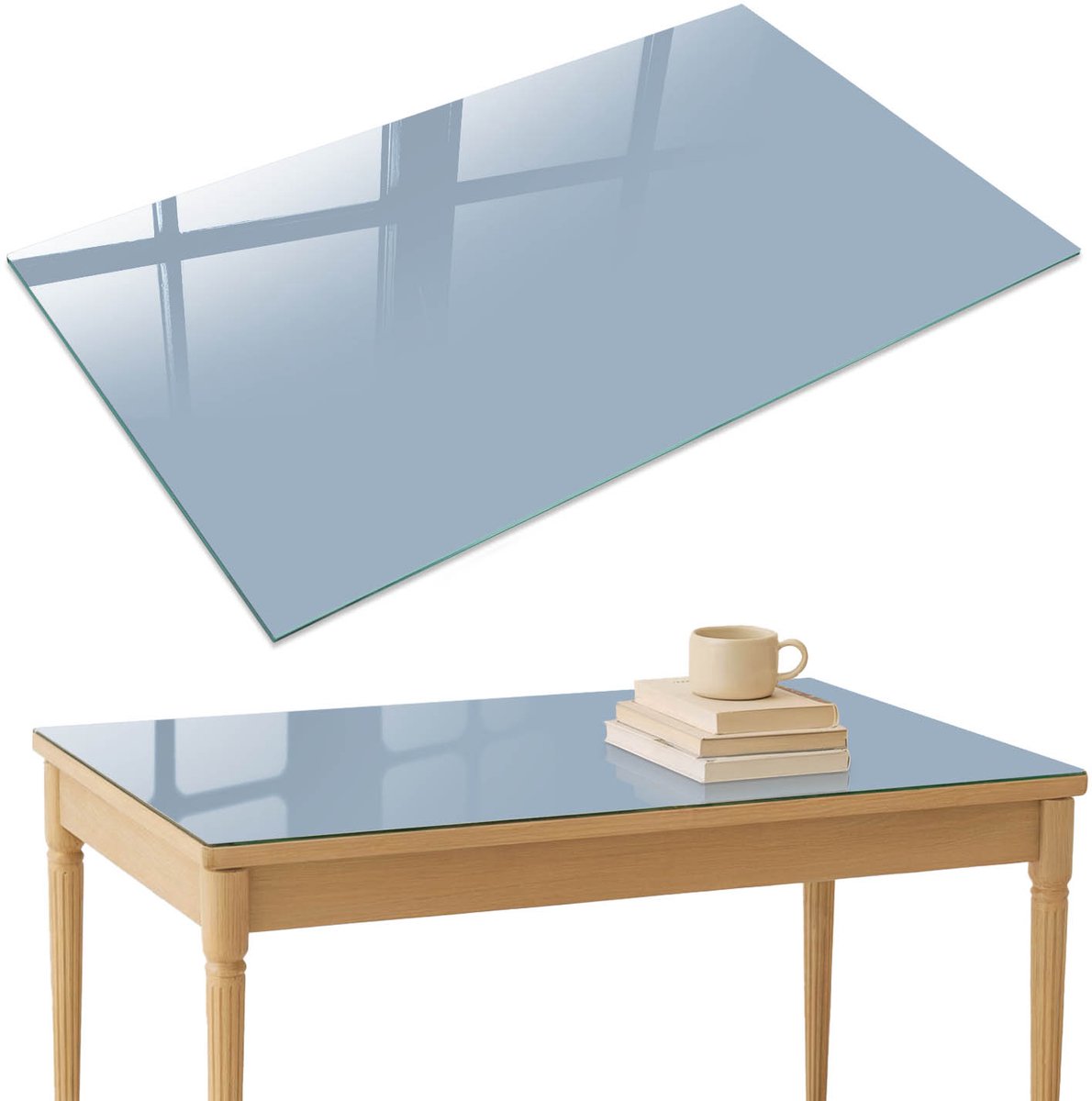 ArtPrintCave Pastelblauw Glazen Tafelblad 120x80 cm - Tafelblad Rechthoek - Blauw Tafelblad Glas - Achtergronden en patronen Keukentafel