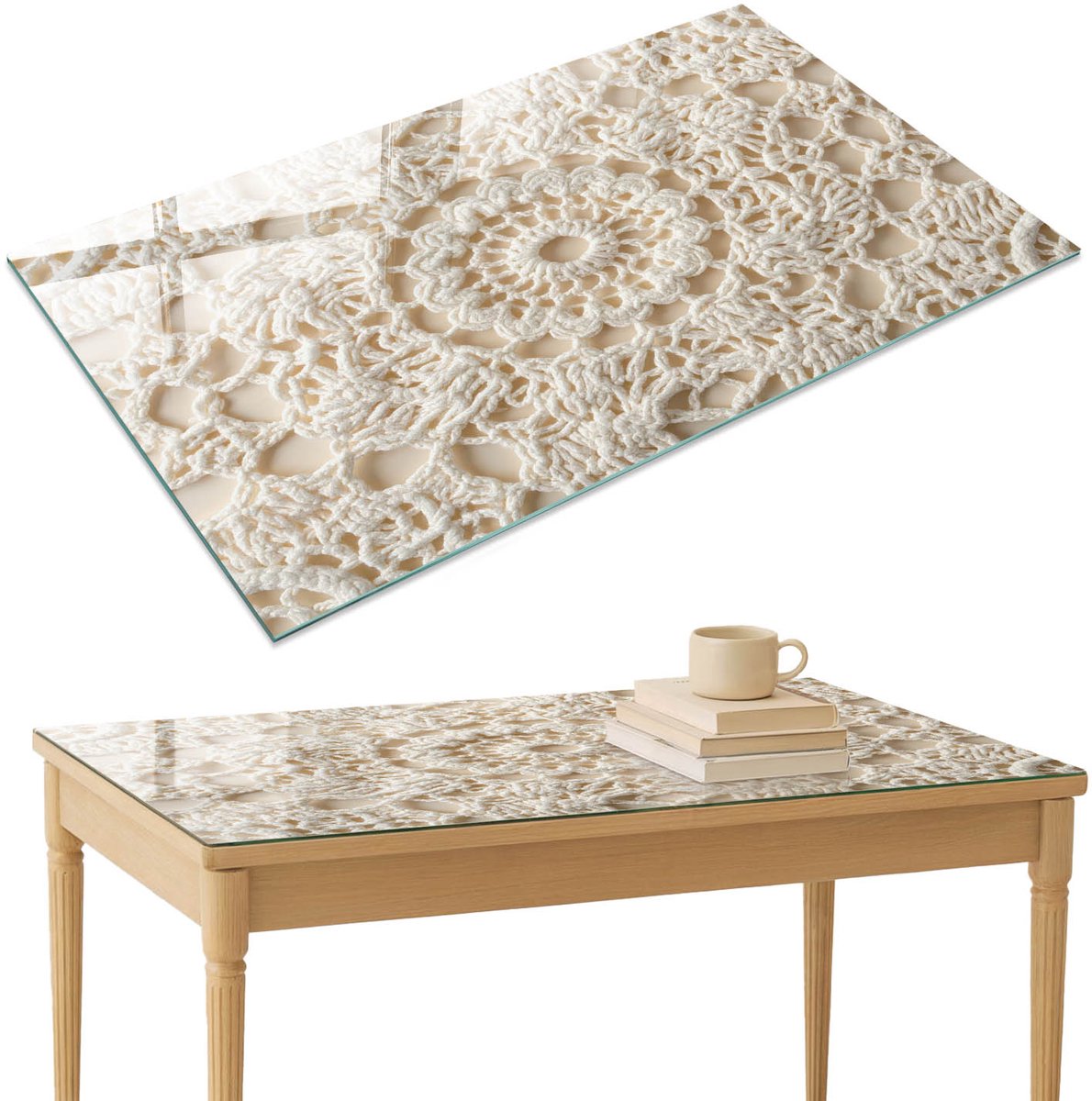 ArtPrintCave Kantstructuur Glazen Tafelblad 120x80 cm - Tafelblad Rechthoek - Romig Keukentafel - Texturen Glasplaat