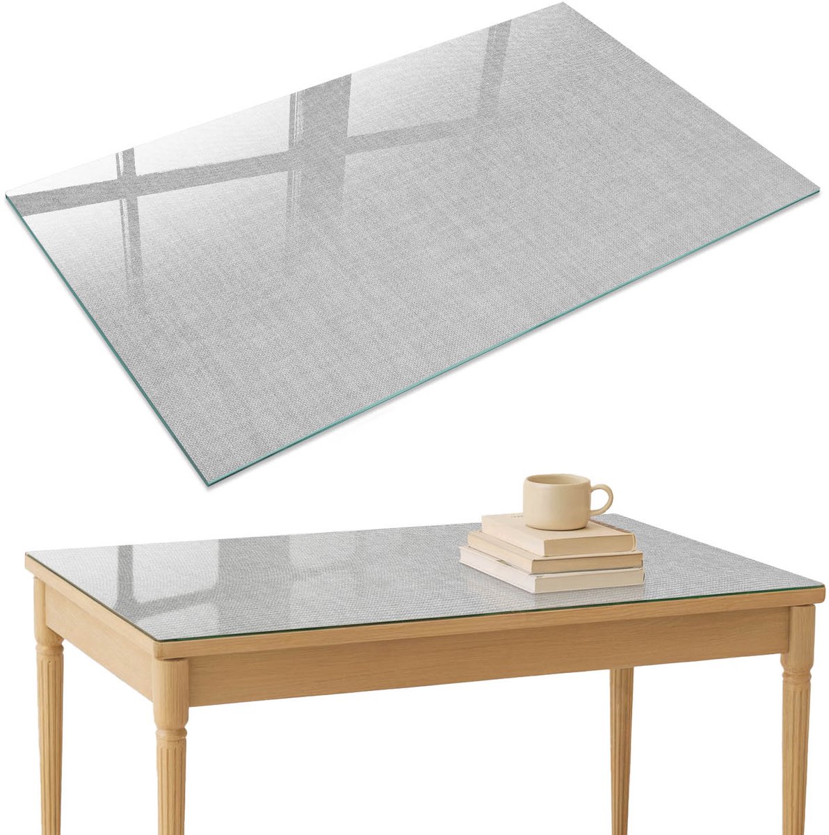 ArtPrintCave Grijze stof Glazen Tafelblad 120x80 cm - Tafelblad Rechthoek - Grijs Glazen Eettafel - Textuur Bureaublad