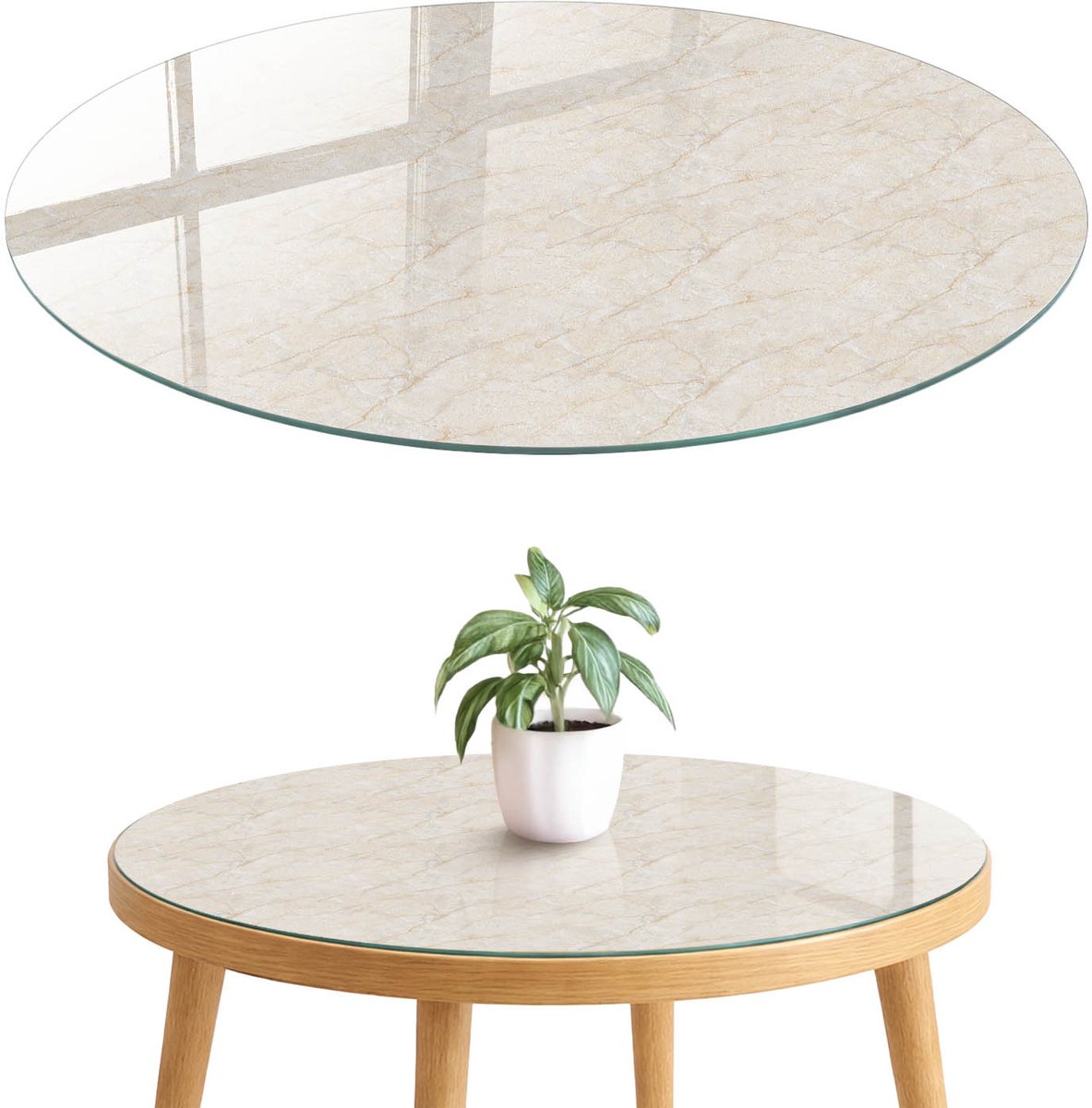 ArtPrintCave Romige textuur Glazen Tafelblad fi70 cm - Tafelblad Rond - Romig Eettafel Met Glasplaat - Texturen Keukentafel