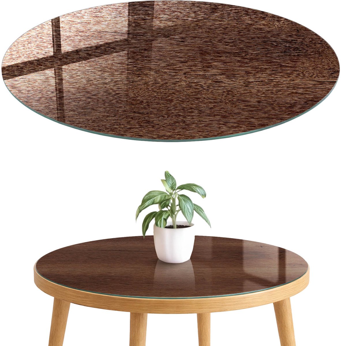 ArtPrintCave Houtstructuur Glazen Tafelblad fi70 cm - Tafelblad Rond - Bruin Terrastafel - Texturen Terrastafel