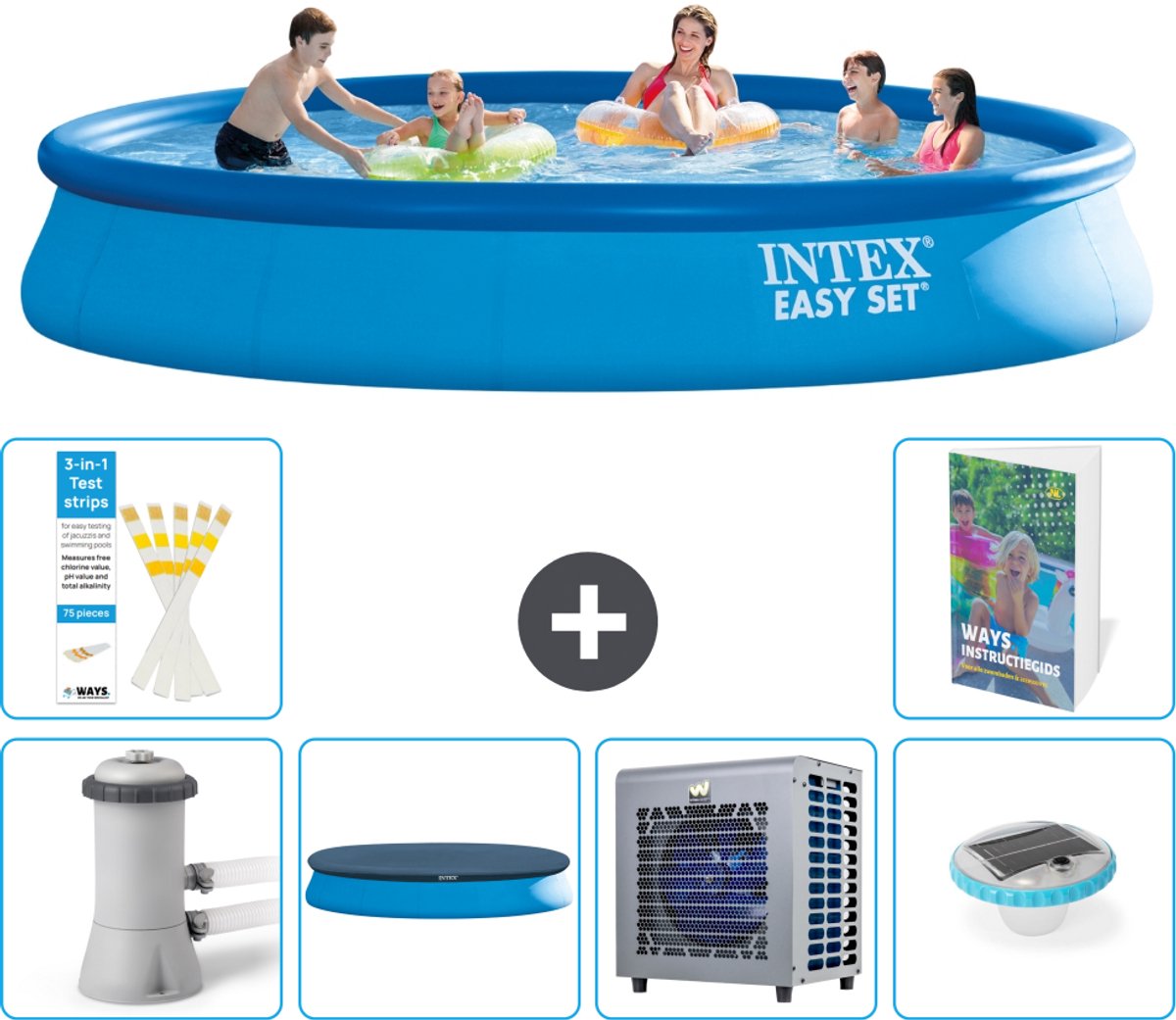 Intex Rond Opblaasbaar Easy Set Zwembad - 457 x 84 cm - Blauw - Inclusief Pomp - Afdekzeil - Warmtepomp - Verlichting - 7-delig