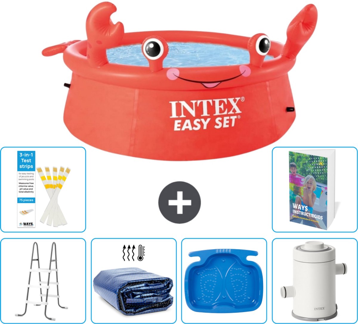 Intex Rond Opblaasbaar Easy Set Zwembad - 183 x 51 cm - Rood - Krab - Inclusief Ladder - Solarzeil - Voetenbad - Zwembadfilterpomp - 7-delig