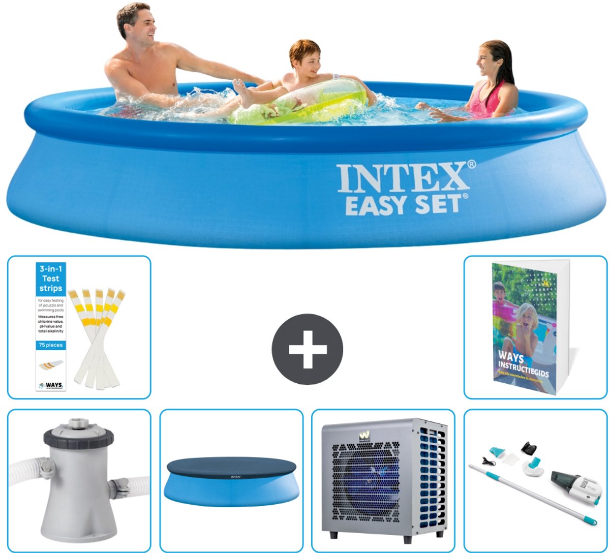 Intex Rond Opblaasbaar Easy Set Zwembad - 305 x 61 cm - Blauw - Inclusief Pomp - Afdekzeil - Warmtepomp - Stofzuiger - 7-delig