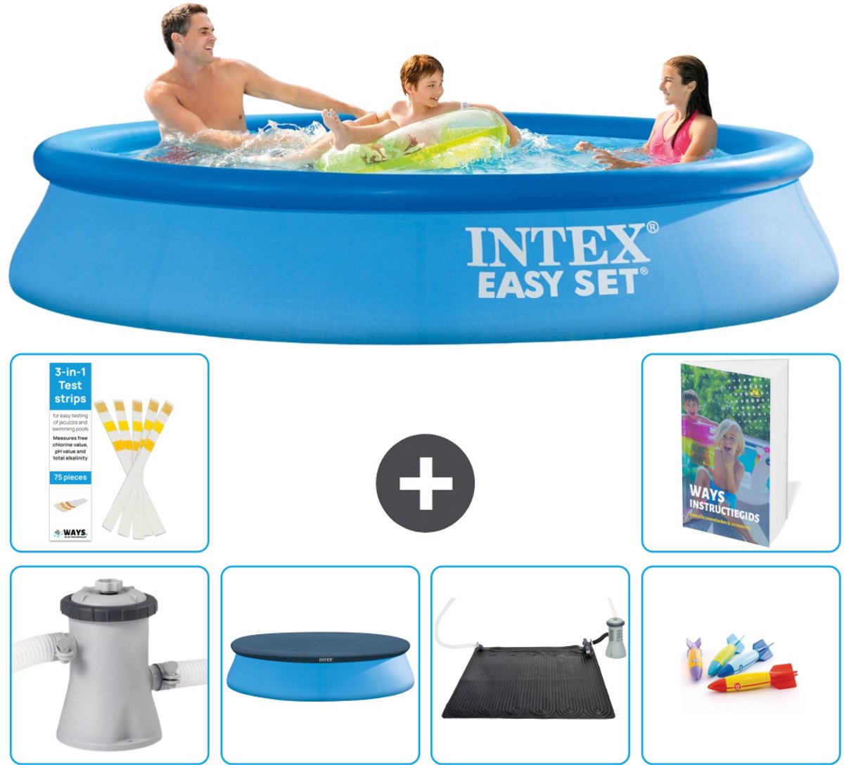 Intex Rond Opblaasbaar Easy Set Zwembad - 305 x 61 cm - Blauw - Inclusief Pomp - Afdekzeil - Solar Mat - Speelgoed - 7-delig