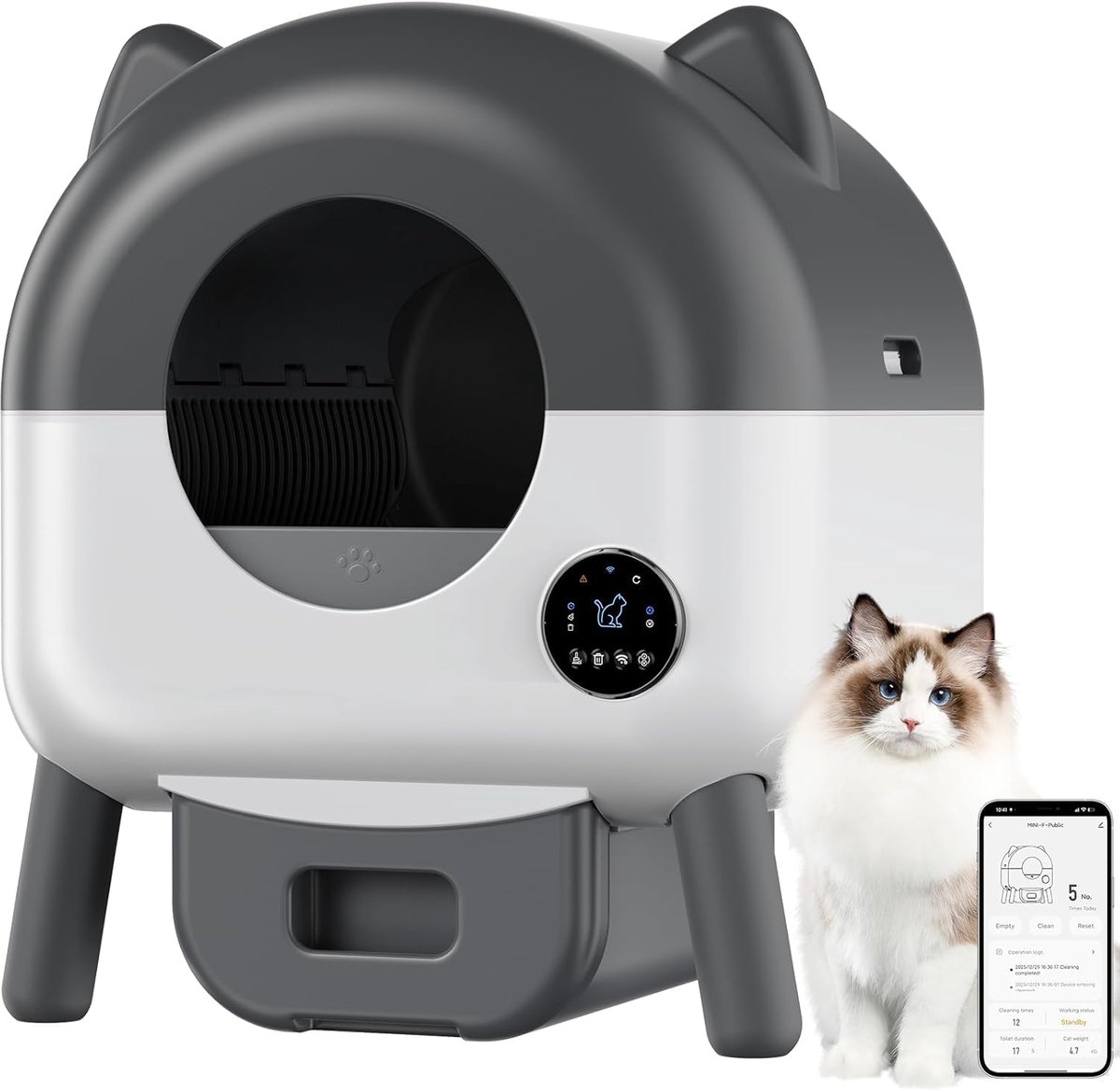 Zelfreinigende Kattenbak 76L - Slimme Automatische Kattenbak met App-bediening & Geurcontrole - Triple Veiligheidssysteem - Voor Meerdere Katten - 13L Afvalbak