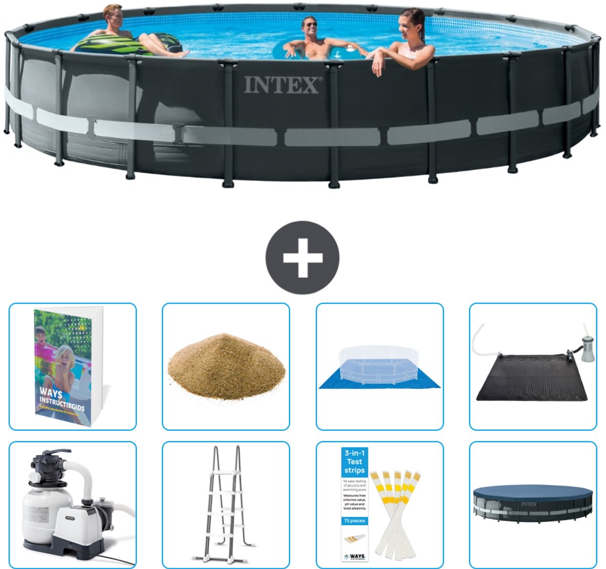 Intex Rond Ultra XTR Frame Zwembad - 610 x 122 cm - Inclusief Pomp - Ladder - Grondzeil - Afdekzeil - Filterzand - Solar Mat - 9-delig