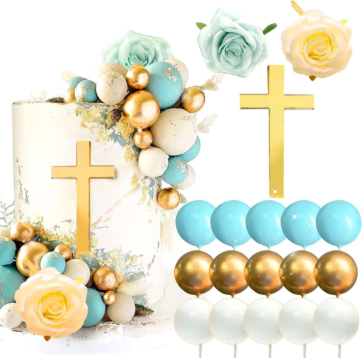 Taartdecoratie kruis taartdecoratie wit blauw taart