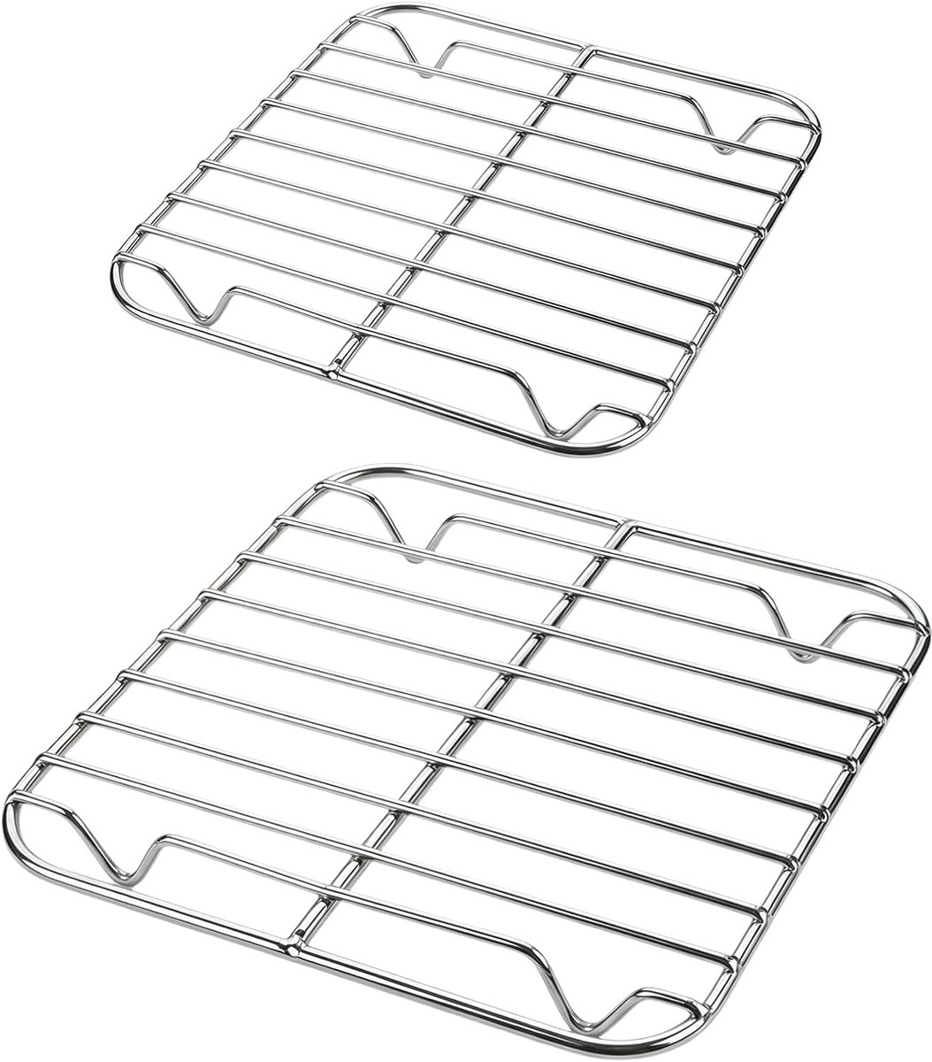 Set van 2 grillrooster voor heteluchtfriteuse van roestvrij staal 304, airfryer accessoirerooster (13 x 13 cm & 19,5 x 19,5 cm), vaatwasmachinebestendige accessoires voor knapperige resultaten