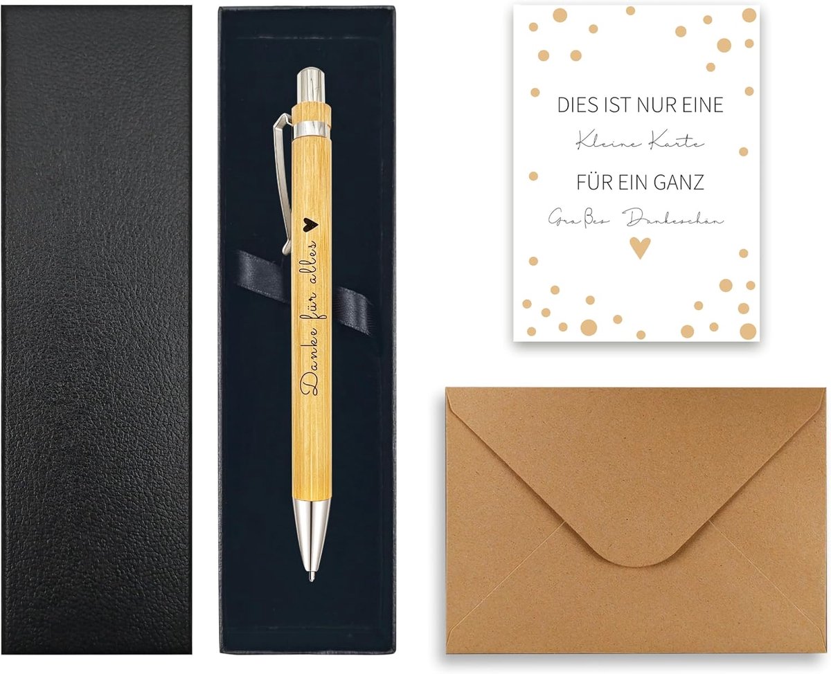 bedankcadeau, bedankt voor alles wat je doet, met gegraveerde balpen, bedankkaart en geschenkdoos, perfect als afscheidscadeau voor collega's, leraren of medewerkers