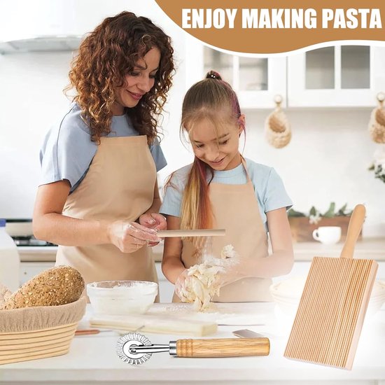 Snijplank voor pasta van hout, gnocchi-roller, wordt geleverd met deegsnijder, met glad oppervlak, gnocchi pastamboard, voor het maken van spaghetti — afbeelding 2