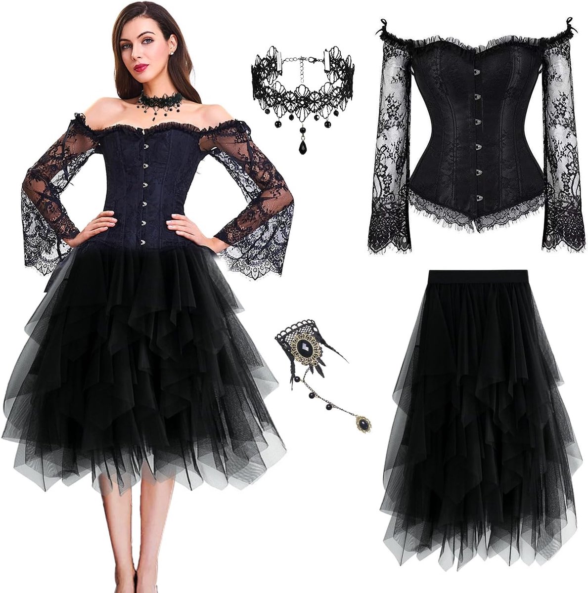 Korset voor dames, gothic vintage korset, , piraat-kostuum met