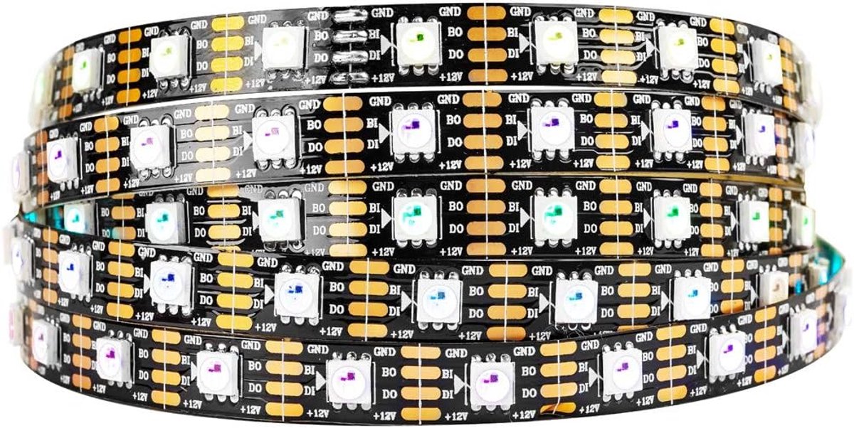 WS2815 300 Pixels Verbeterde WS2812B Individueel adresseerbare RGB LED Flexibele stripverlichting 5050 SMD Magic Dream Color Dual Signal IP30 Niet-waterdicht 16.4ft 5m DC12V Zwarte PCB