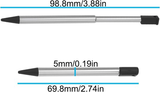 5 stuks uitschuifbare metalen stylus compatibel met Nintendo 3Ds — afbeelding 3