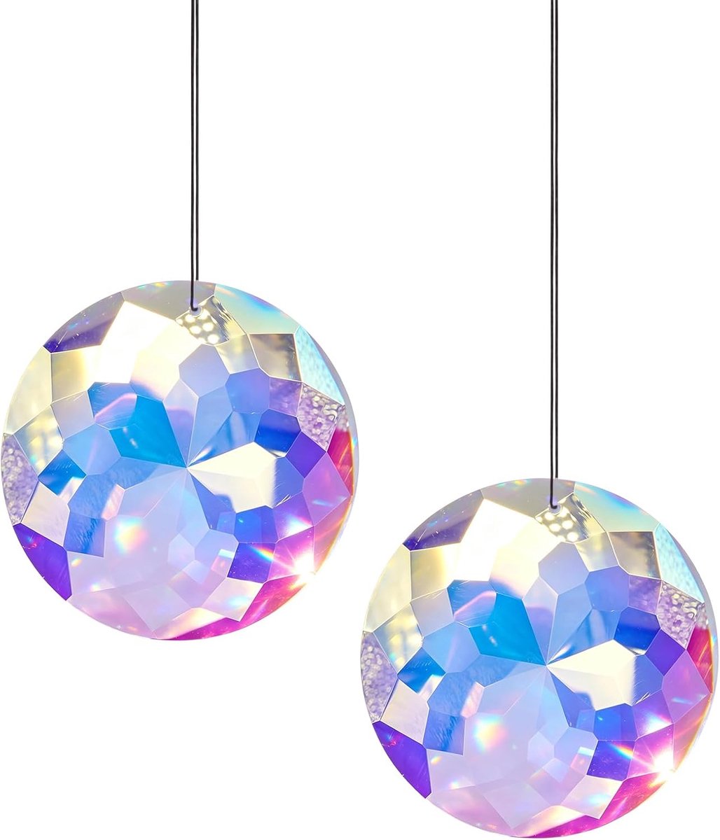2 stuks 75 mm AB-gekleurde kristallen prisma-zonnevangers om op te hangen, ideaal voor binnen en buiten