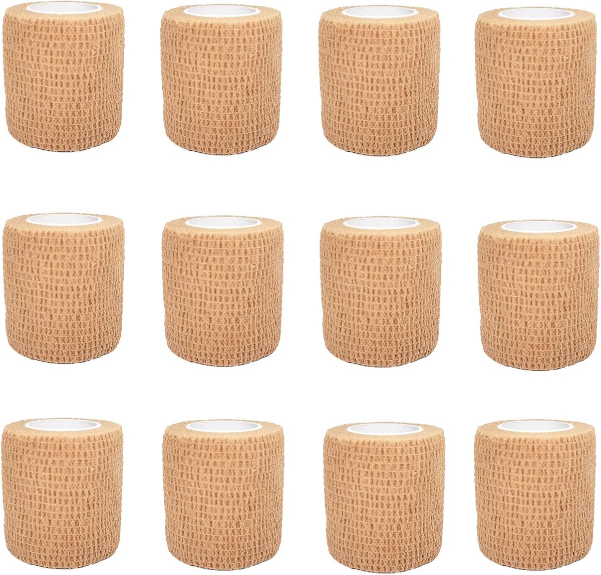 12 Rollen Zelfklevend Elastisch Verband 5cm x 4.5M Athletic Tape Elastic Cohesive Bandage Verband Wondverband Fixatieverband voor Knieën Polsen en Enkels Beige