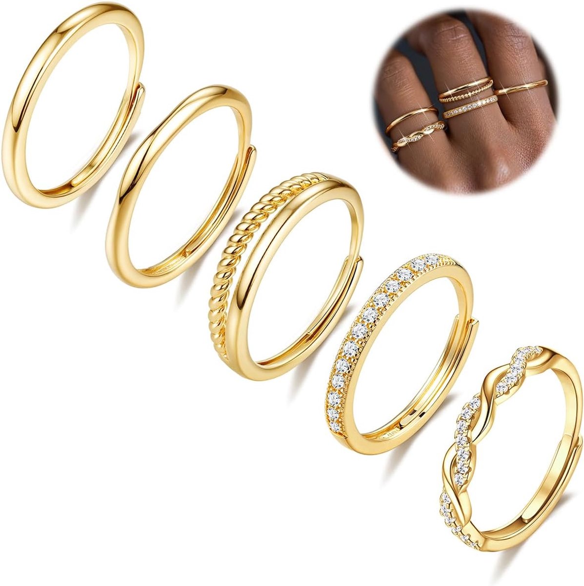 Ringen voor dames, verstelbaar, met kubische zirkonia, minimalistisch, zilveren ringen, verlovingsringen, sieraden voor vriendin, echtgenote, moeder