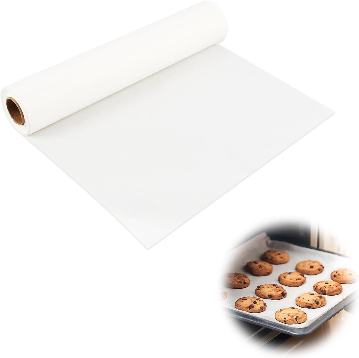 30 cm x 50 m extra dikke, anti-aanbak en vetafstotende witte bakpapierrol, veelzijdig voedselvriendelijk waspapier voor bakken, zuurdesembrood, vriezer en meer