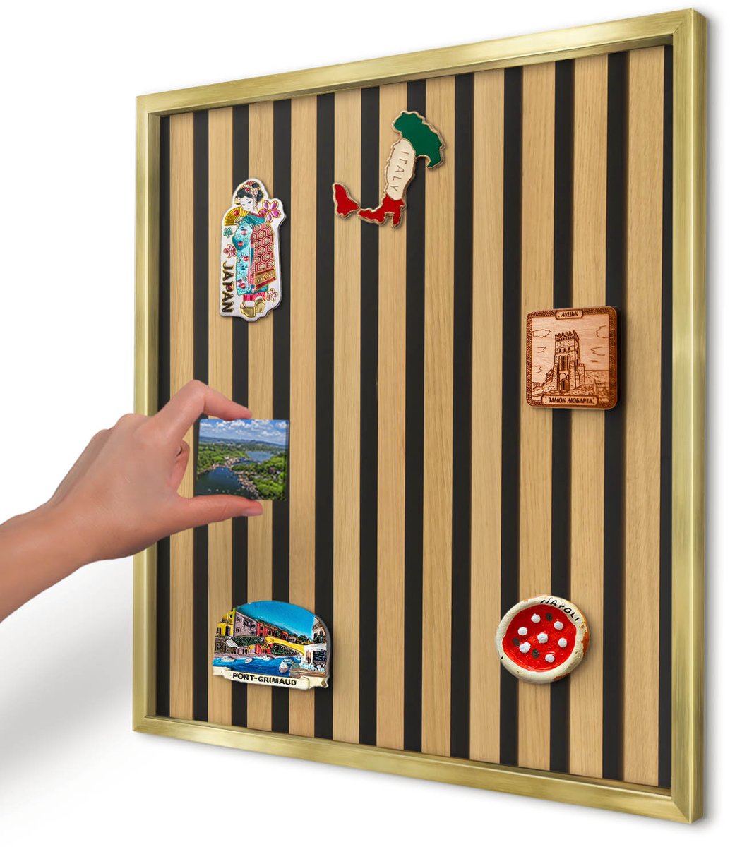 Artprintcave Bruin Magneetbord mit Gouden Frame - 50x50 cm - Houten Ritmes Magnetische Organizer - Minimalist Magnetisch Bord - Texturen