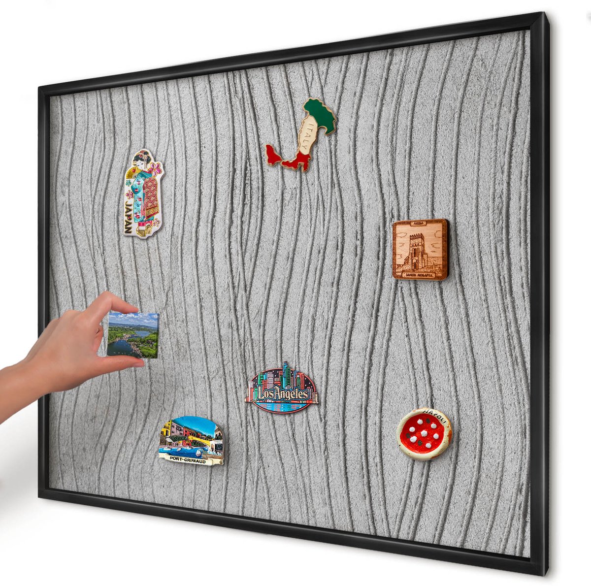 Artprintcave Grijs Magneetbord mit Zwart Frame - 80x60 cm - Grijze Golven Memobord Keuken - Minimalist Magnetisch Bord - Texturen