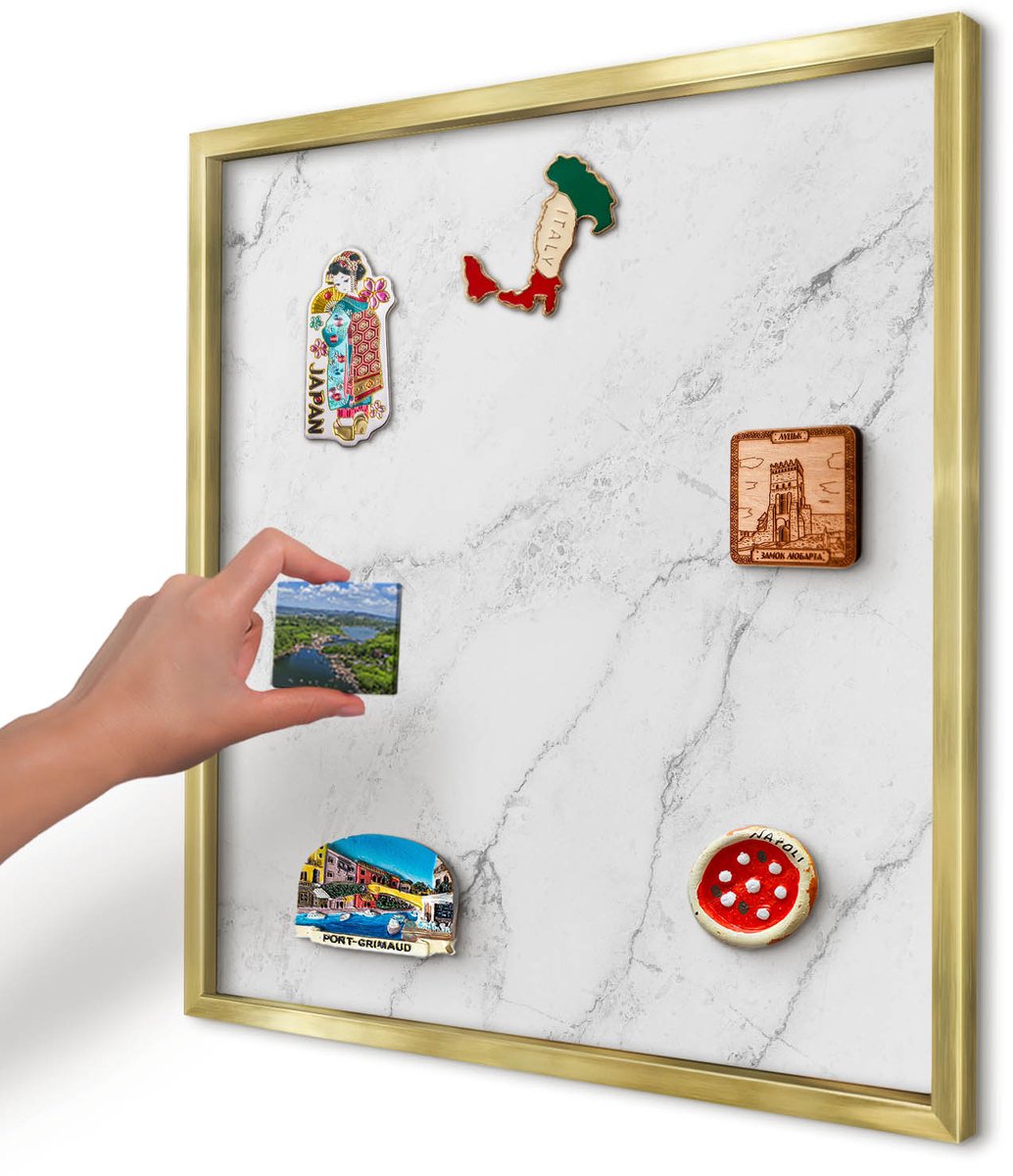 Artprintcave Wit Magneetbord mit Gouden Frame - 50x50 cm - Marmerpatroon Bord Voor Magneten - Modern Magneetbord Voor Foto's - Texturen