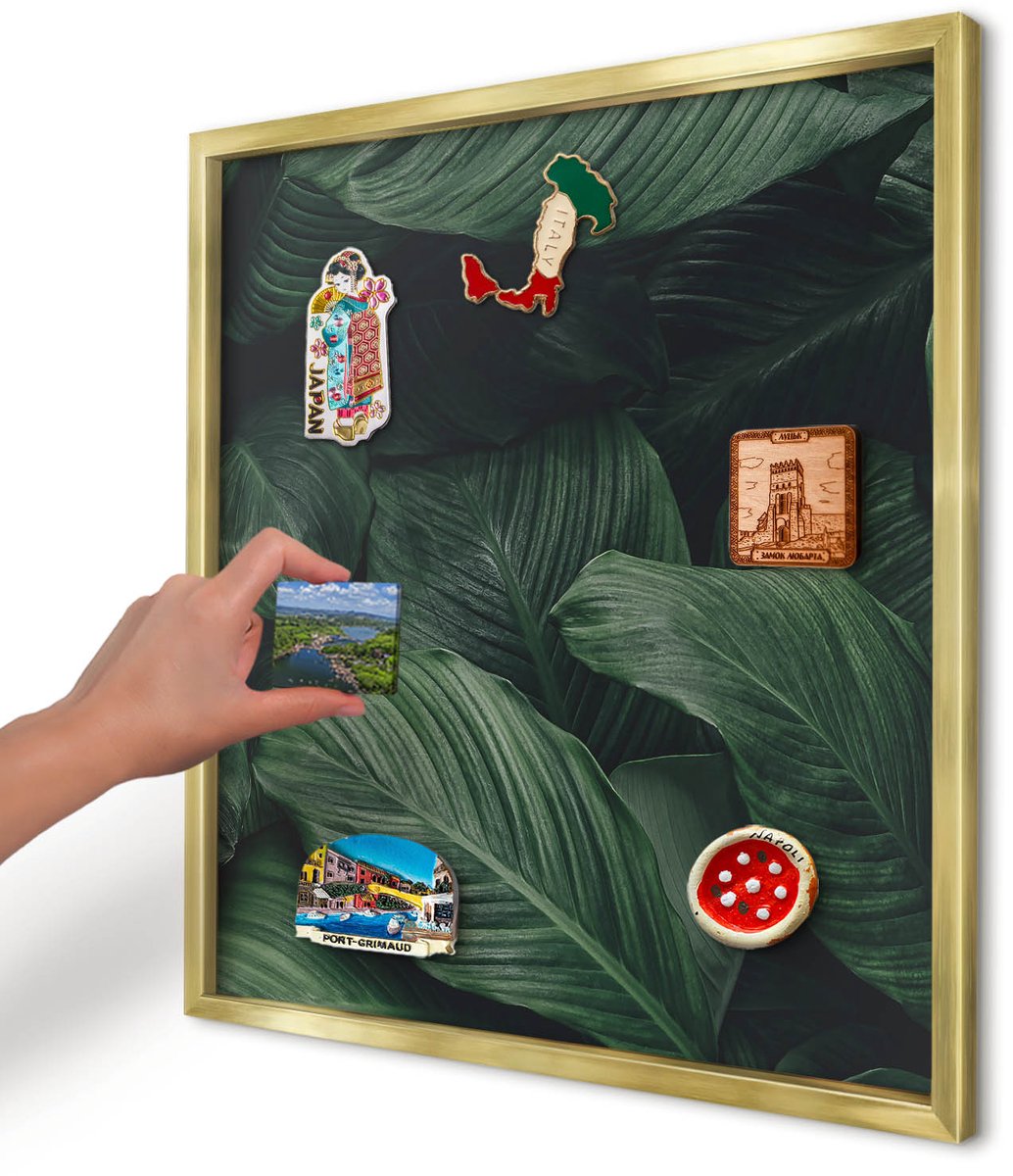 Artprintcave Groente Magneetbord mit Gouden Frame - 50x50 cm - Het Groen Van De Natuur Bord Voor Magneten - Fotografisch Memobord Keuken - Bloemen En Planten