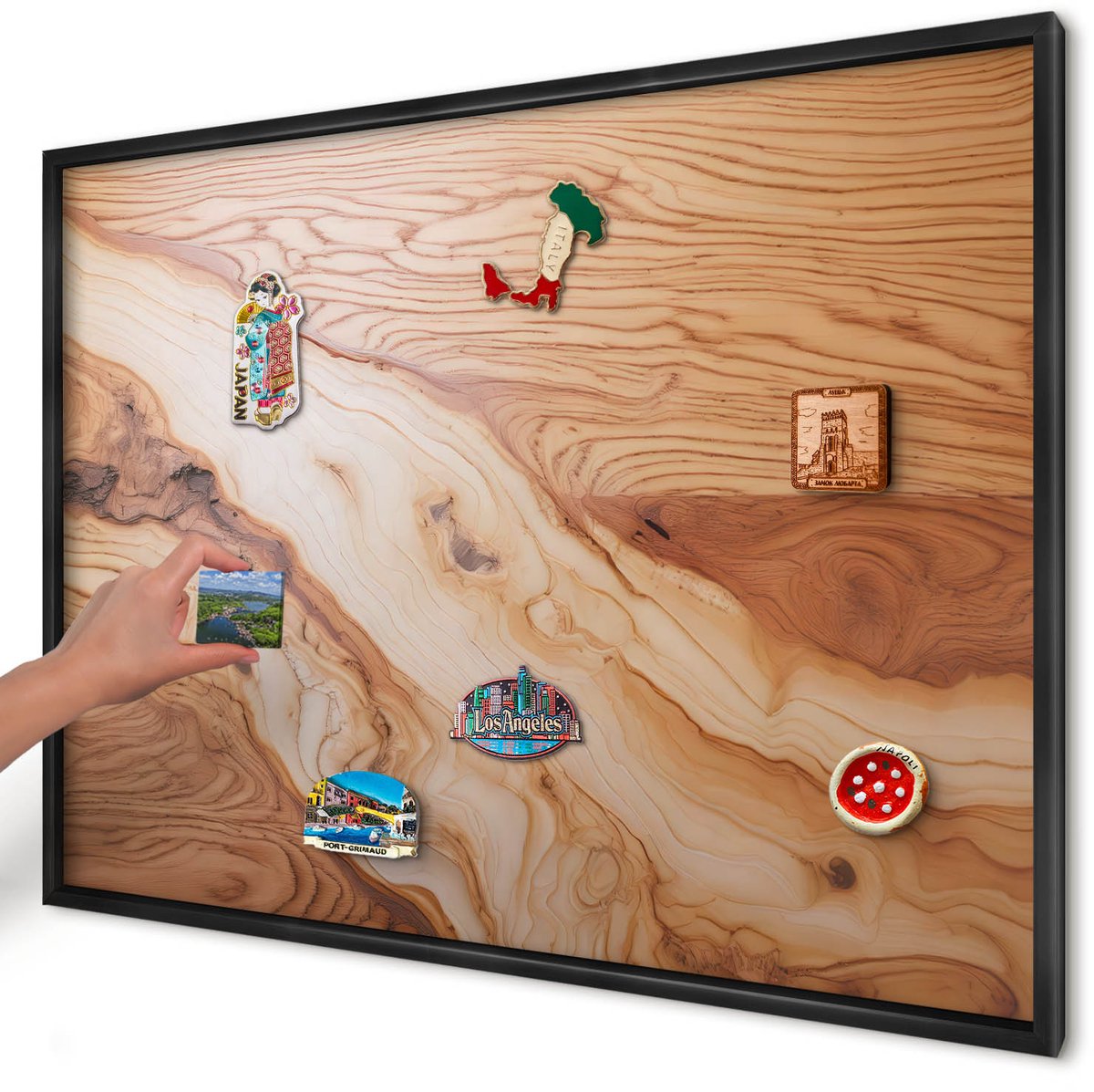 Artprintcave Bruin Magneetbord mit Zwart Frame - 100x70 cm - Houtstructuur Magneetbord Voor Foto's - Rustiek Magneetbord Voor Keuken - Texturen