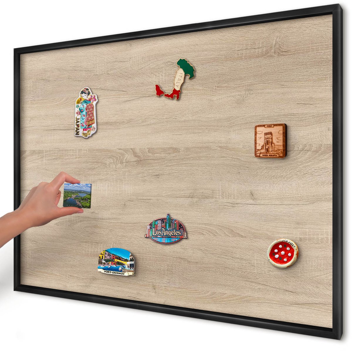 Artprintcave Beige Magneetbord mit Zwart Frame - 100x70 cm - Houten Achtergrond Wandbord Magnetisch - Minimalist Notitiebord - Achtergronden En Patronen