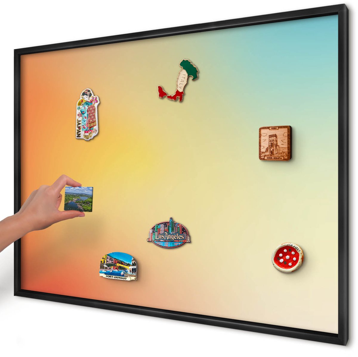Artprintcave Oranje Magneetbord mit Zwart Frame - 100x70 cm - Kleurovergang Notitiebord - Abstract Magnetisch Bord Voor Magneten - Abstractie