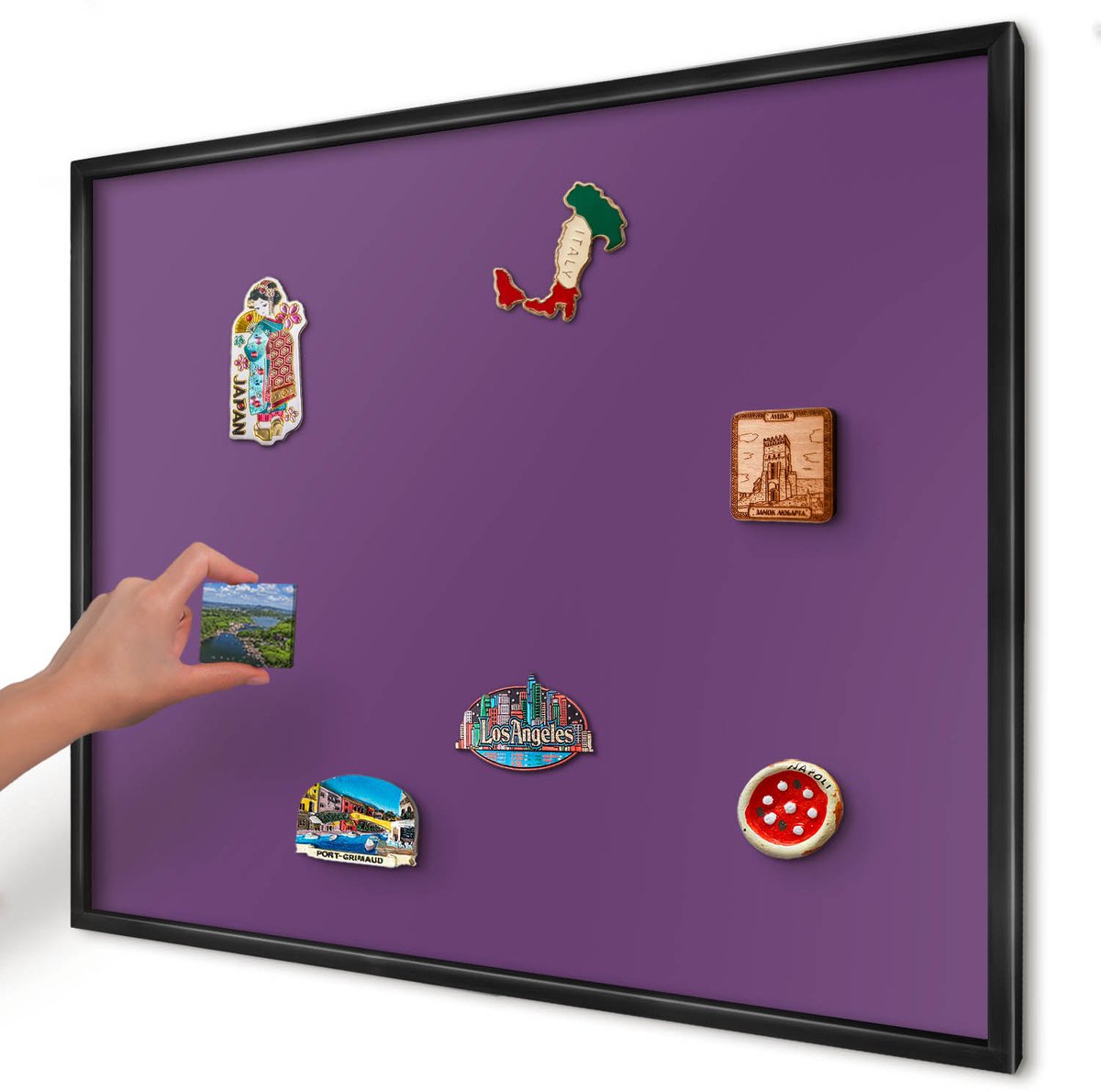 Artprintcave Paars Magneetbord mit Zwart Frame - 80x60 cm - Sterk Paars Notitiebord - Minimalist Magnetisch Bord - Achtergronden En Patronen