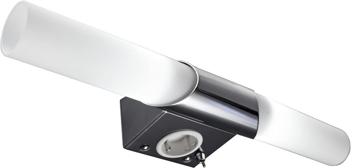 LED Spiegellamp - Chroomkleurig - 2 Spots - Tuimelschakelaar met Stopcontact