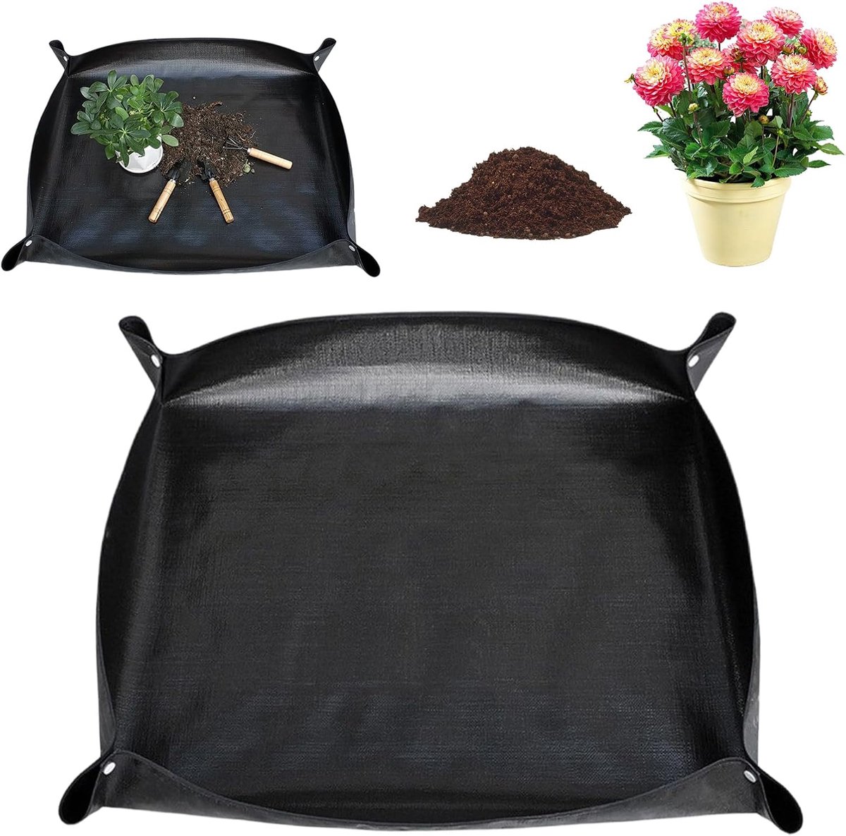 SnelShoppen - Waterdichte Plantmat 150x150 cm Zwart Vouwbaar en Herbruikbaar | Plantmat voor Het Verpotten van Zaailingen en Snoeien, Beschermt Vloere