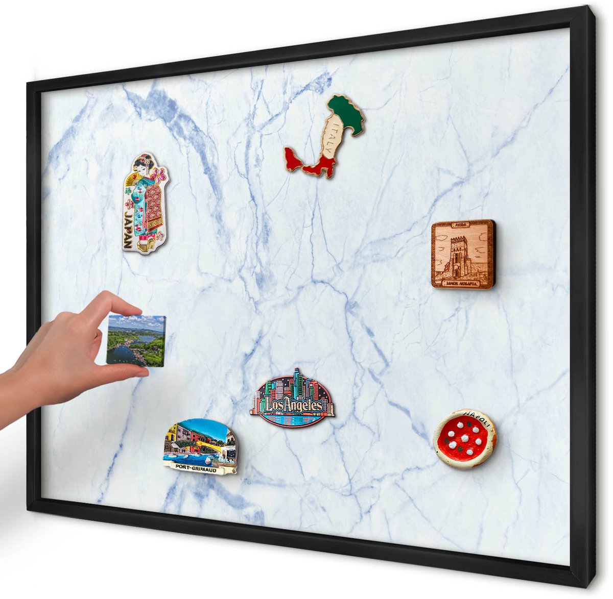 Artprintcave Wit Magneetbord mit Zwart Frame - 70x50 cm - Marmerontwerp Notitiebord - Minimalist Bord Voor Magneten - Texturen