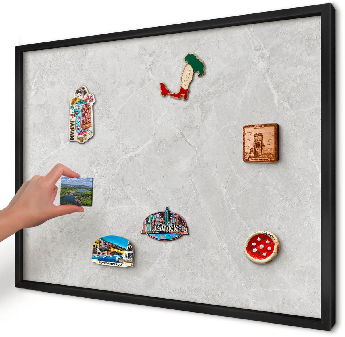 Artprintcave Grijs Magneetbord mit Zwart Frame - 70x50 cm - Grijs Marmer Magnetische Organizer - Minimalist Magnetisch Bord Voor Magneten - Texturen