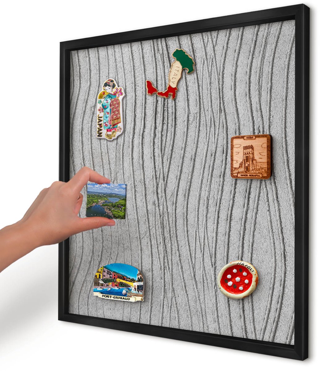 Artprintcave Grijs Magneetbord mit Zwart Frame - 50x50 cm - Grijze Golven Bord Voor Magneten - Minimalist Magneet Bord mit Frame - Texturen