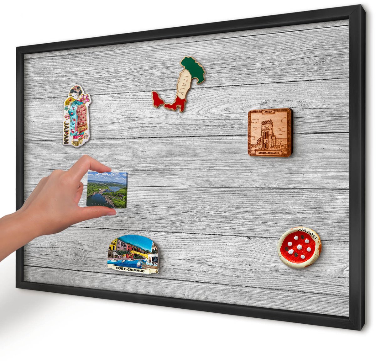 Artprintcave Grijs Magneetbord mit Zwart Frame - 60x40 cm - Houtstructuur Magneetbord Voor Foto's - Rustiek Magnetisch Bord - Texturen