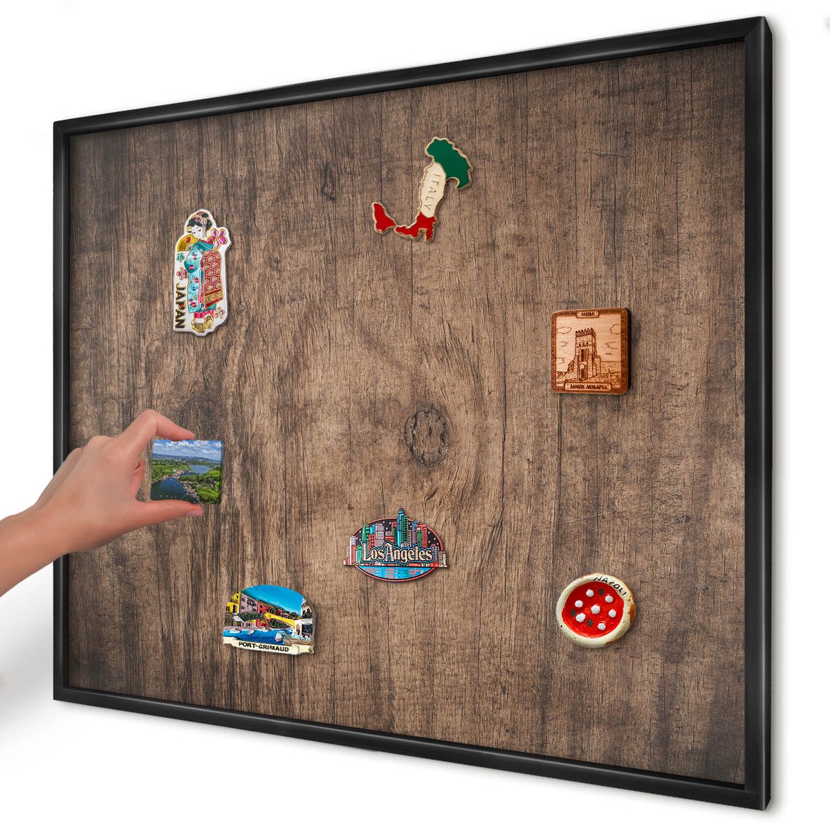 Artprintcave Bruin Magneetbord mit Zwart Frame - 80x60 cm - Houtstructuur Magneet Bord mit Frame - Rustiek Magneetbord Voor Keuken - Texturen