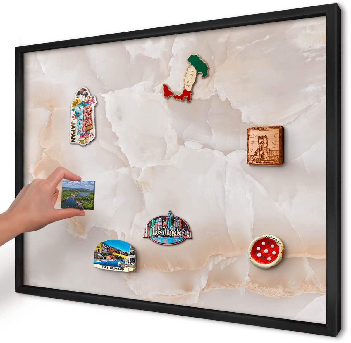 Artprintcave Beige Magneetbord mit Zwart Frame - 70x50 cm - Subtiele Golven Magneet Bord mit Frame - Modern Memobord Keuken - Texturen