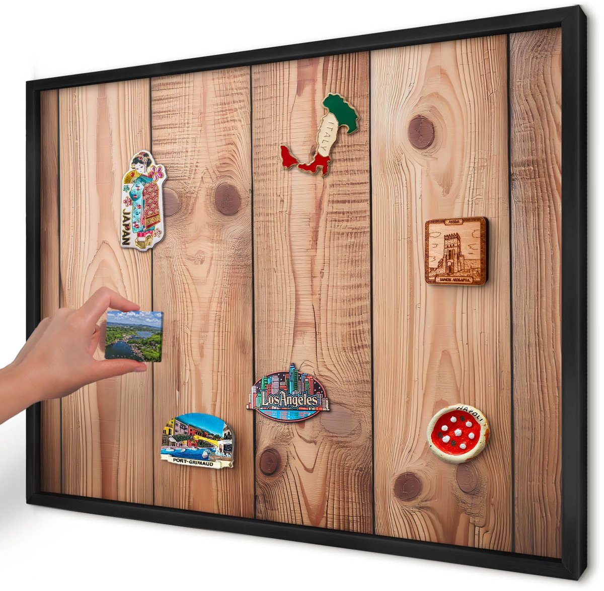 Artprintcave Bruin Magneetbord mit Zwart Frame - 70x50 cm - Houten Planken Memobord Keuken - Rustiek Magnetisch Bord - Texturen