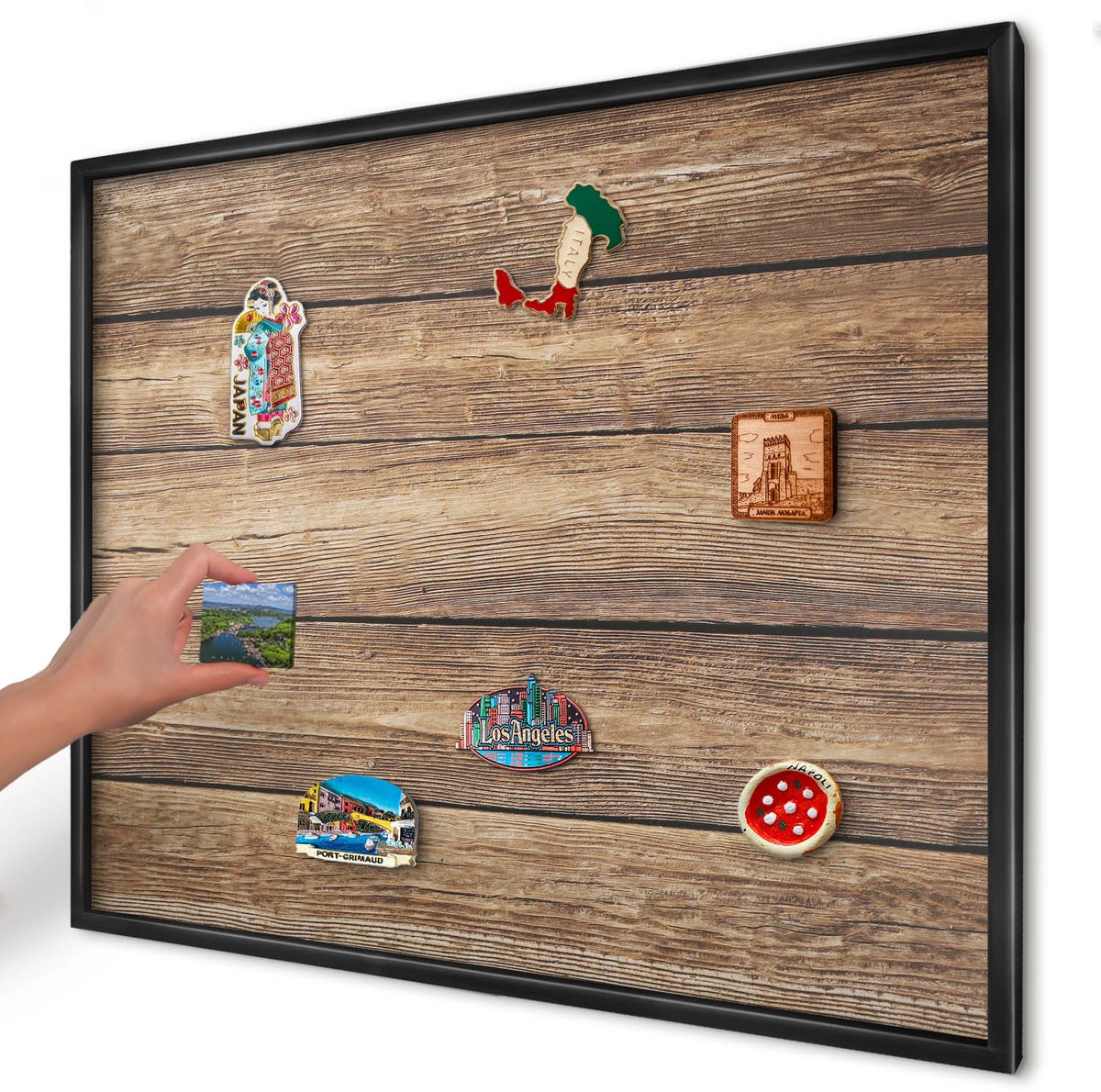 Artprintcave Bruin Magneetbord mit Zwart Frame - 80x60 cm - Houtstructuur Magneet Bord mit Frame - Rustiek Magneetbord Voor Foto's - Texturen