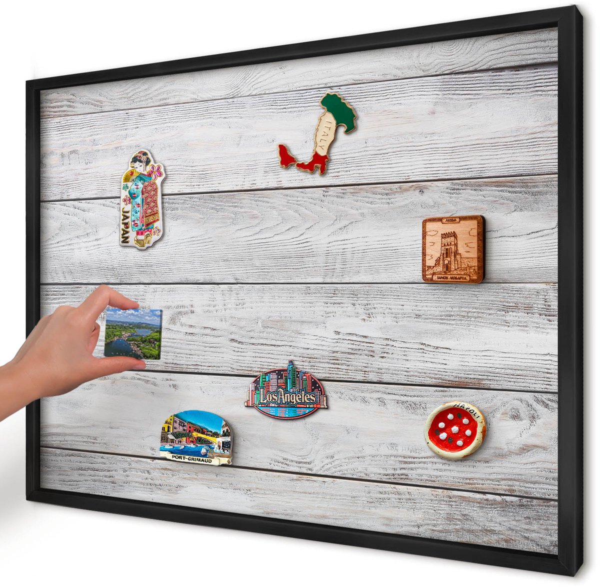 Artprintcave Wit Magneetbord mit Zwart Frame - 70x50 cm - Rustiek Hout Magneetbord Voor Keuken - Rustiek Memobord Keuken - Texturen