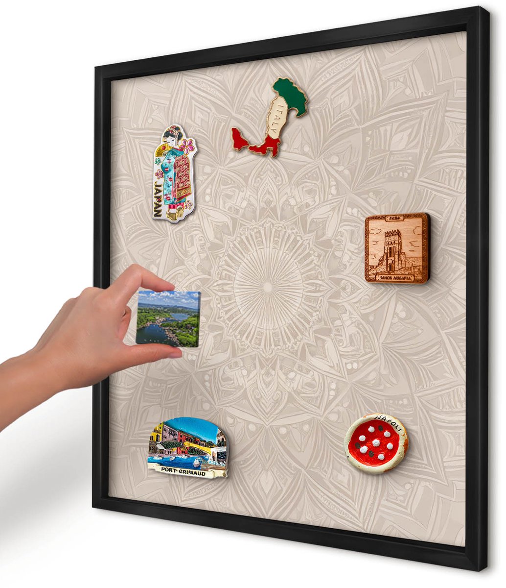 Artprintcave Beige Magneetbord mit Zwart Frame - 50x50 cm - Decoratieve Mandala Magnetisch Bord - Geometrische Magnetische Organizer - Geometrie