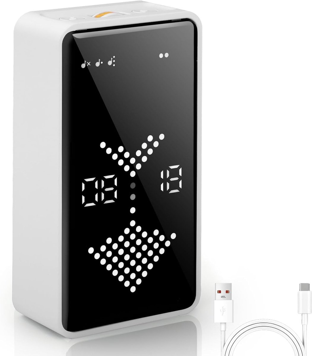 Tomaten-timer, digitale zandloper, gesimuleerd beweegbaar zandeffect, snelle instelling, batterijniveau-indicator, mute en belmodus, productiviteitstimer voor klaslokaal, studio, wit