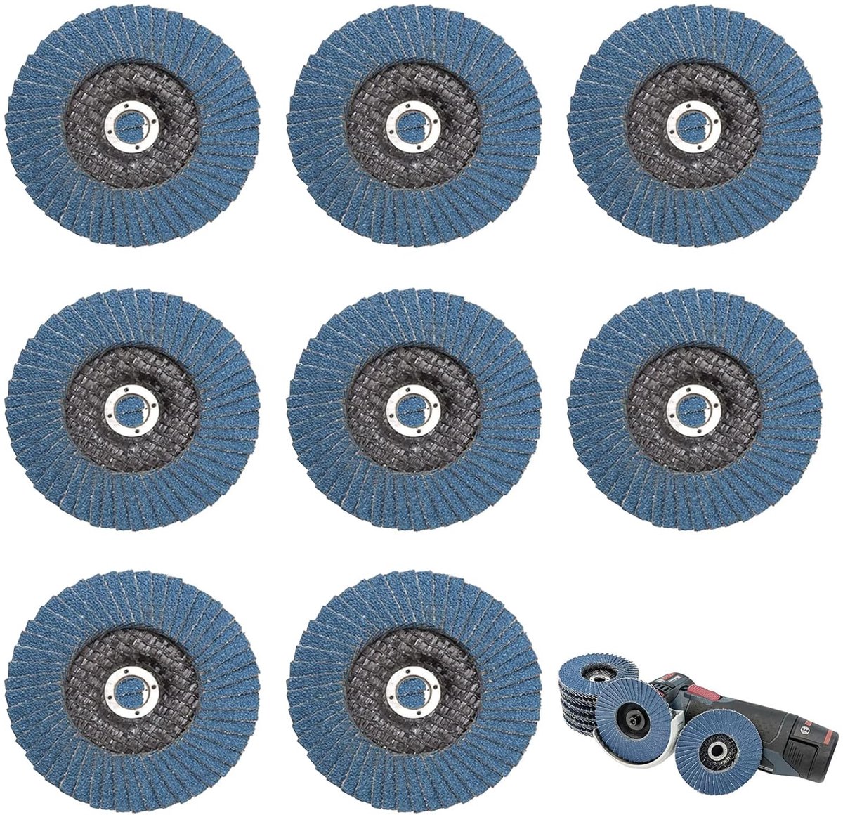 Slijpschijven, 8 slijpschijven voor haakse slijpers van 76 mm x 10 mm, korrel 40/60/80/120, voor het zagen van metaal, steen, hout (blauw)