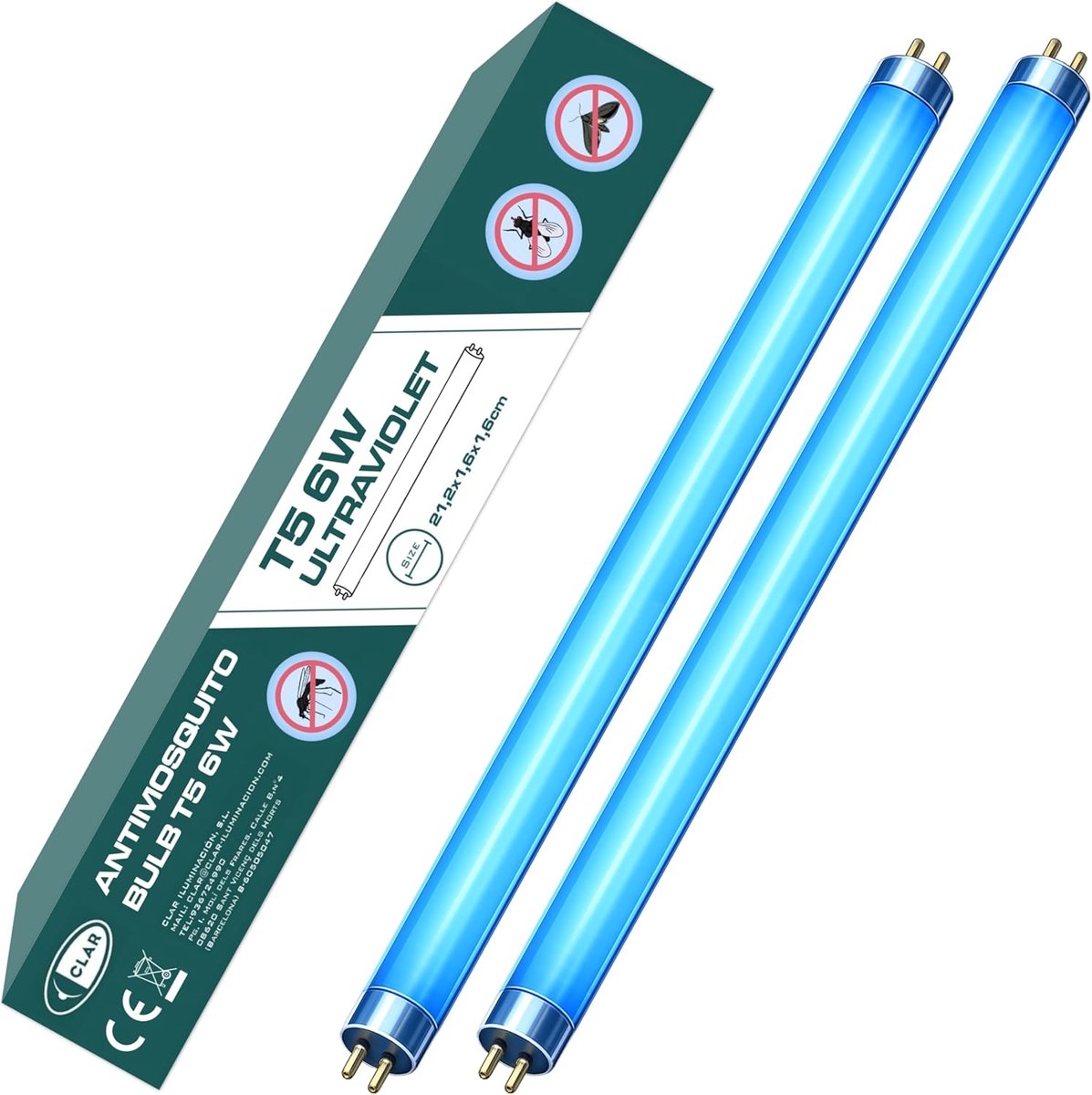 SnelShoppen - UV Fluorescente Buizen, Anti-Muggen Lamp, Buitenverlichting, UV Licht Lampen, Ultraviolet Lamp, 21 x 1.5 cm (6 Watt T5, Set van 2)