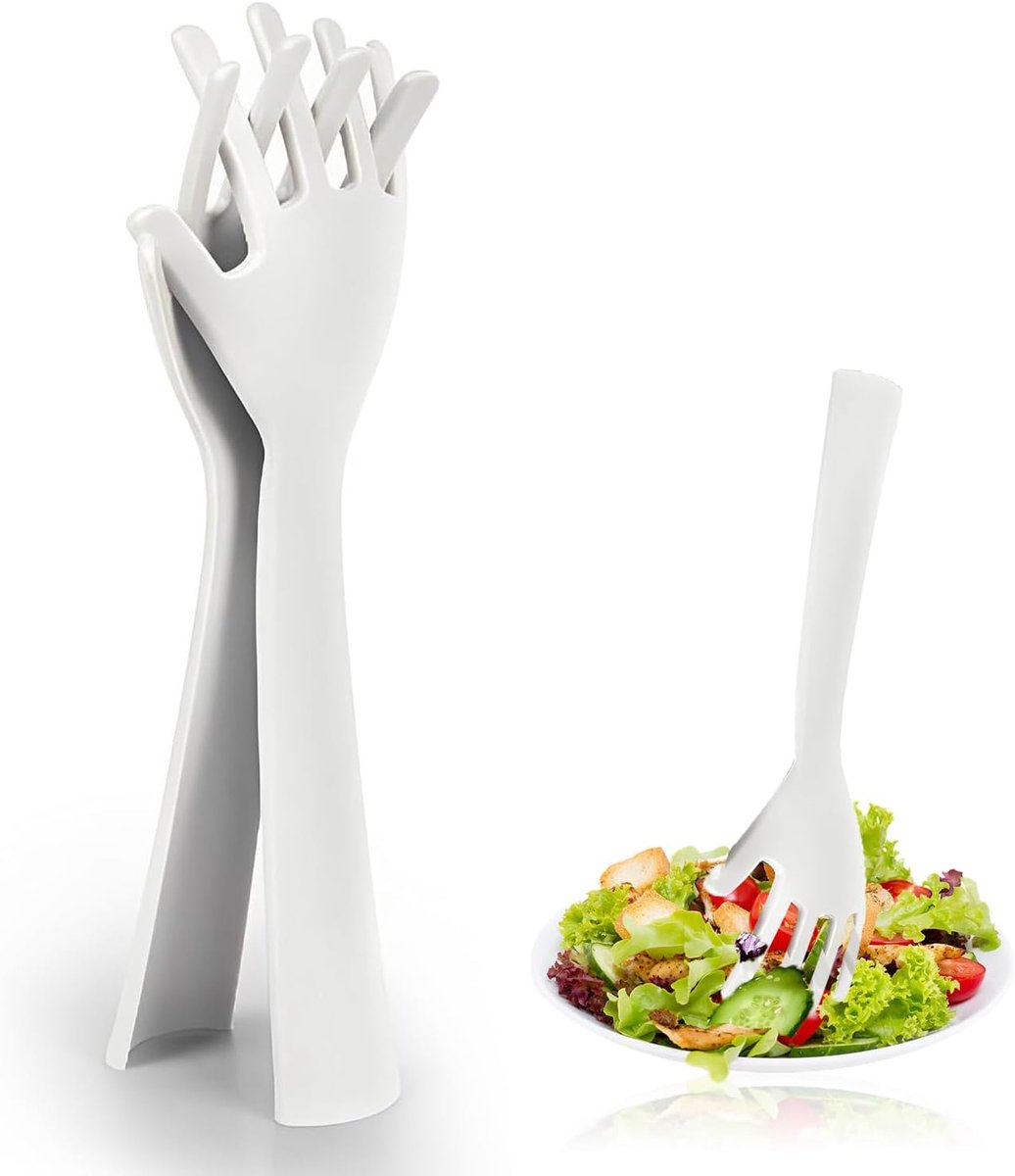 2 stuks slabestek kunststof, sporks en salatang kunststof | Plastic slabestek met saladevork, voor ingrediënten die een zachte behandeling vereisen