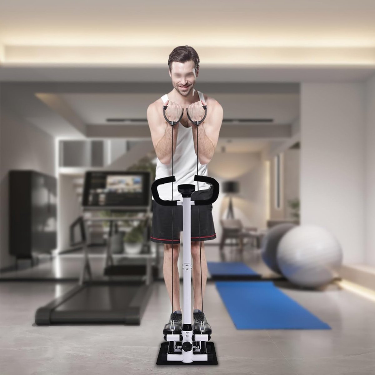 SnelShoppen - Mini Stepper Home 150 kg met Trainingsbanden - Hydraulisch Systeem, Hoogte Verstelbaar, Robuust Staal, Thuis Fitness
