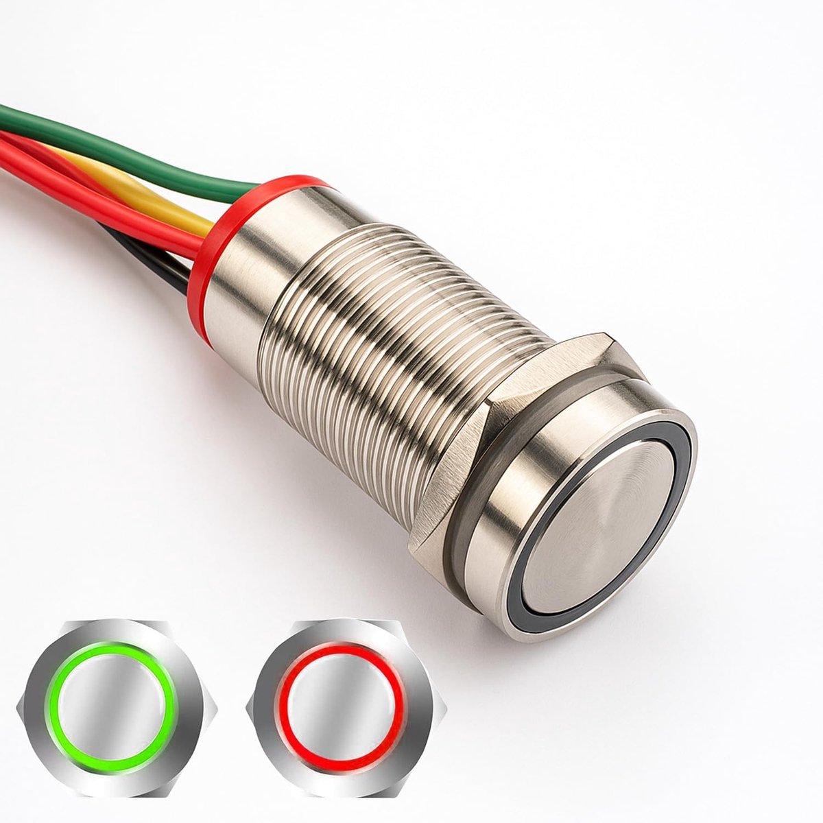 Vergrendelbare Schakelaar met Aanraakknop, Waterdicht IP68, Aanraakschakelaar DC 3V-30V/3A, Rode en Groene LED, Geschikt voor 16 mm 5/8'' Montagegat