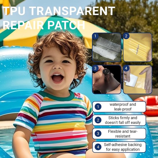 8 Stuks Waterdichte Transparante TPU Reparatie Patches 9x9cm Zelfklevend voor Opblaasbare Producten, Zwembaden en Bouncers — afbeelding 2